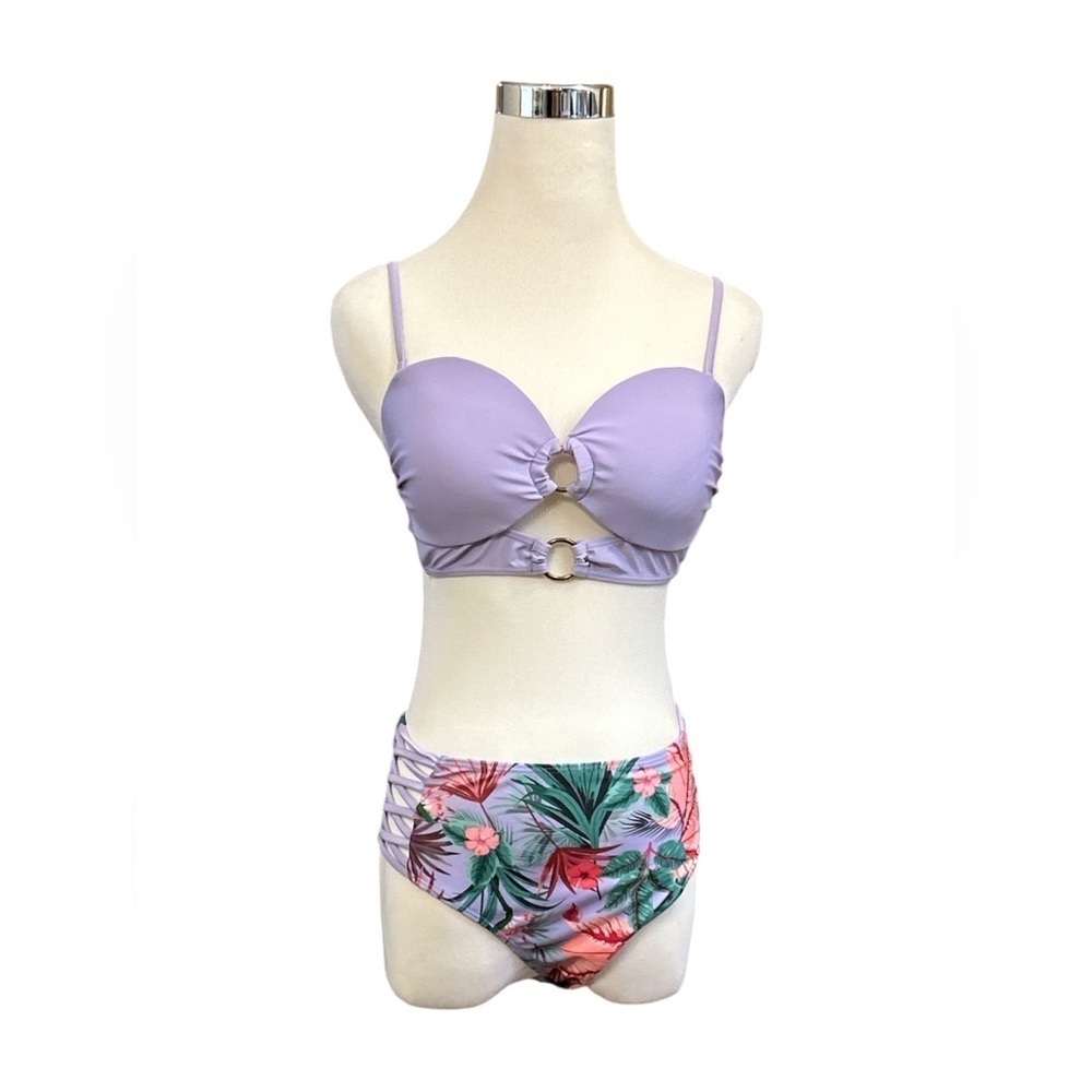 Miss California Women's High Waisted Bikini Two Piece Swimsuit Floral Large